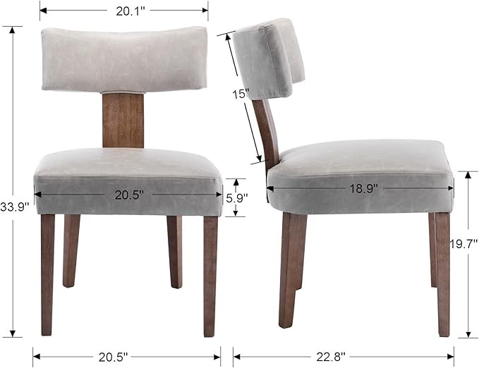 Mid Century Modern Dining Chairs Set of 4 PU Leather Upholstered Side Chairs, Modern Kitchen Armless Parson Chairs Solid Wood Dining Chairs, Grey