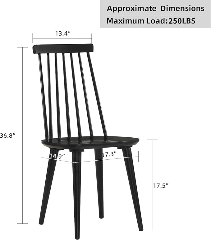 DUHOME Dining Chairs Set of 2 Wood Dining Room Chair Black Spindle Side Kitchen Room Country Farmhouse Chairs Black