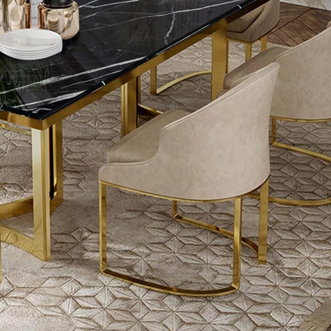 POVISON Marble Dining Table for 6, Modern Dining Room Table 63" for Kitchen & Dining Room, Black Marble Table Top with Luxury Gold Trestle Pedestal(Dining Table Only)