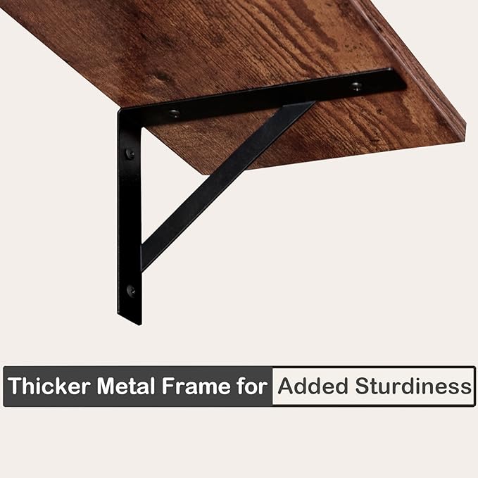 DINZI LVJ Long Wall Shelves, Set of 4, 31.5Inch Wall Mounted Shelves, Extra Large Wall Storage Ledges with Sturdy Metal Brackets for Living Room, Bathroom, Bedroom, Kitchen, Rustic Brown
