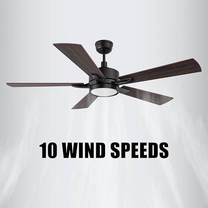 CEME 56" Ceiling Fan with Light and Remote, 10 Speeds Reversible DC Motor Outdoor Ceiling Fan, 3 Light Colors Dimmable, Compatible with Alexa, Siri & Google Home, Dark Walnut & Reddish brown