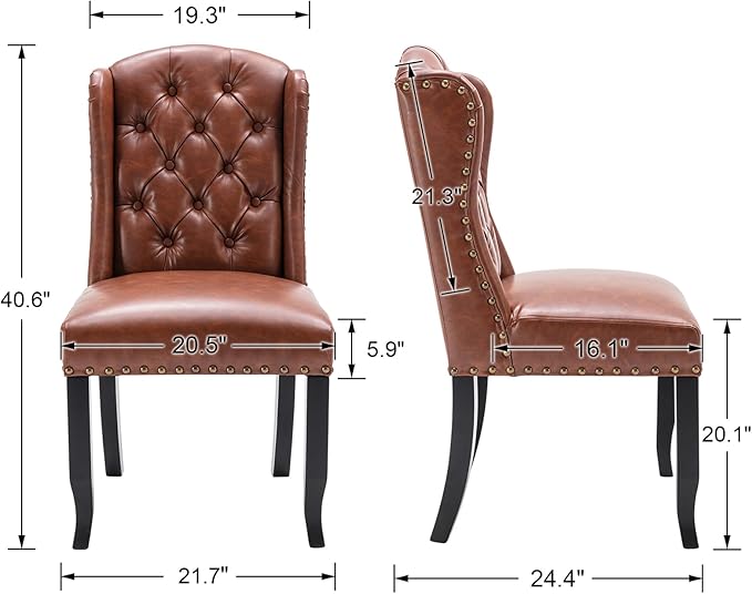 DUOMAY Modern Tufted Dining Chairs Set of 6, PU Leather Upholstered Dining Room Chairs Armless Guest Side Chair for Kitchen Dining Room, Wingback Accent Chairs with Solid Wood, Brown