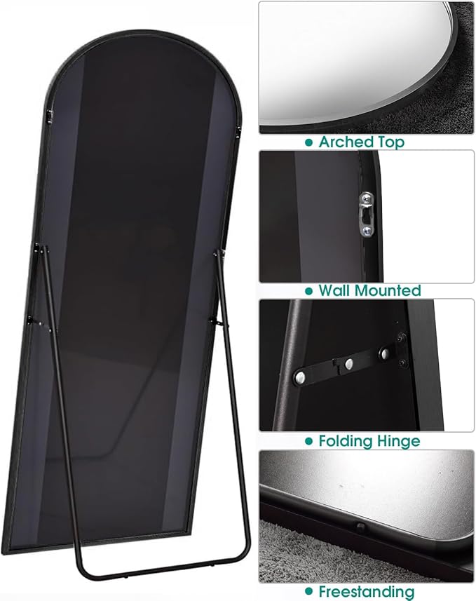 Full Length Mirror, Arched Floor Mirror, 38" x 77" Oversized Full Length Mirror, Freestanding, Full Body Mirror, Arch Mirror Full Length, Wall Mounted Mirror for Bedroom, Black