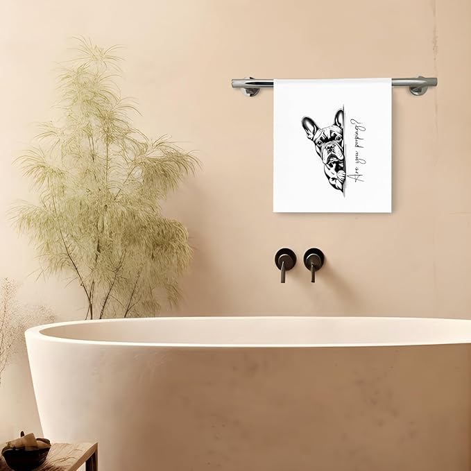 Funny French Bulldog Hand Towels, Frenchie Dog Bathroom Decor, Gifts for French Bulldog Lovers Decorative Hand Towels for Bathroom Washroom Restroom Toilet, 16x24 Inch Set of 2