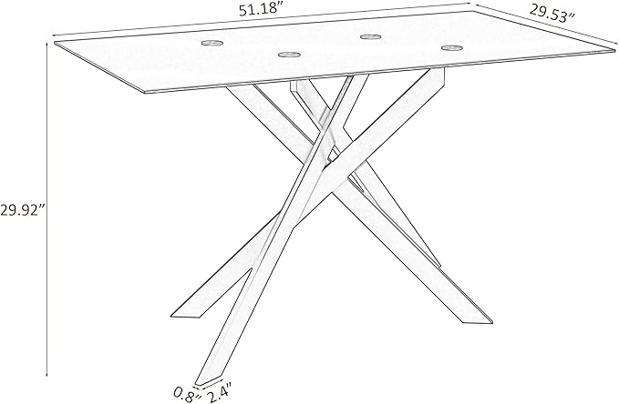 51.18" Glass Dining Table for 4-6, Dining Room Table with Black Tempered Glass and Black Metal Legs, Modern Rectangular Kitchen and Dining Room Dinner Table for Kitchen