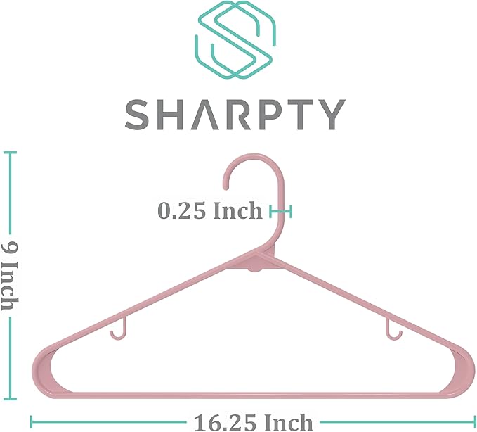 Sharpty Plastic Hangers Clothes Hangers for Clothing, Closet, Coats & Shirts - Durable, Thick, Tough & Space Saving - for Everyday Standard Use, Room Essentials & Basics - 60 Pack - Pink