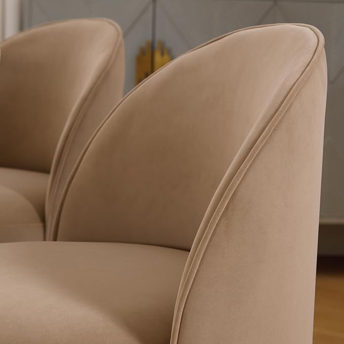 Modern Barrel Chair Swivel Base Khaki Accent Chair 360°Rotating Vanity Chair Mid-Century Dining Side Chair Kitchen Chair for Living Room, Bedroom, Home, Office, Kitchen