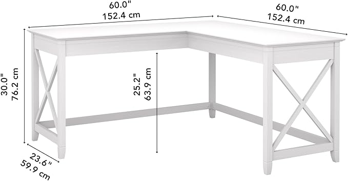 Bush Furniture Key West 60W Modern Farmhouse L Shaped Desk in Pure White Oak, 60-Inch Corner Computer Table for Home Office Workspace