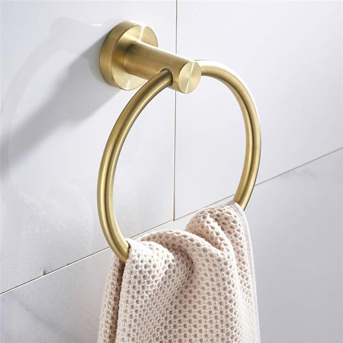 Gold Toilet Paper Holder Towel Ring, Brushed Gold Bathroom Accessories Hand Towel Holder Wall Mount Bath Hardware Set Tissue Roll Holder with Double Post SUS304 Stainless Steel 2pc