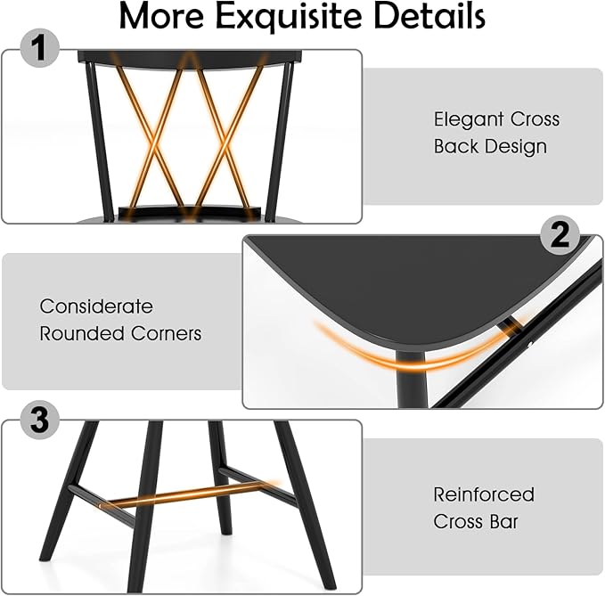 Giantex Windsor Dining Chairs Set of 2, Farmhouse Wooden Kitchen Chairs w/Cross Back, Wide Seat, Rubber Wood Frame, Armless Side Chairs for Kitchen, Dining Room, Living Room, Restaurant, Black