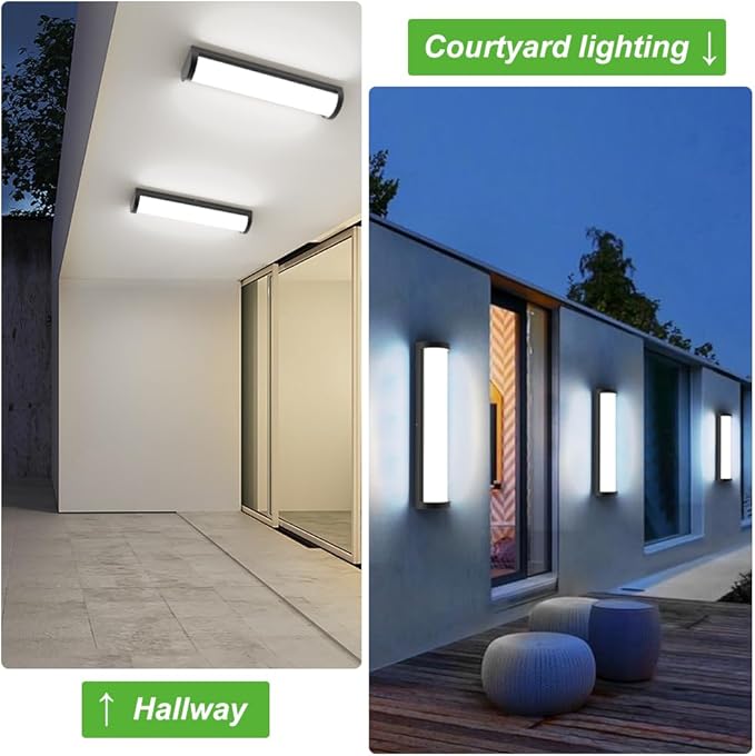 Sytmhoe Outdoor Wall Lights 10%-100% Dimming,2Packs Dimmable LED Modern Patio Wall Light Fixture, 23.6in Black Exterior Sconce Lights Suitable for Garage Courtyard House(6000K)