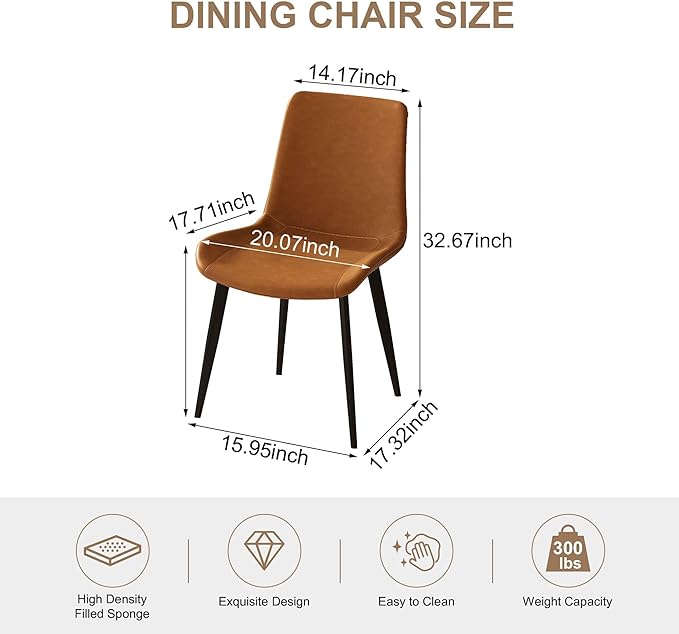 Dining Chairs with Comfortable Backrest and Sturdy Metal Legs, Modern Upholstered PU Leather Kitchen & Office Chairs for Dining Room, Restaurant Or Living Room (Brown, 6-Set)
