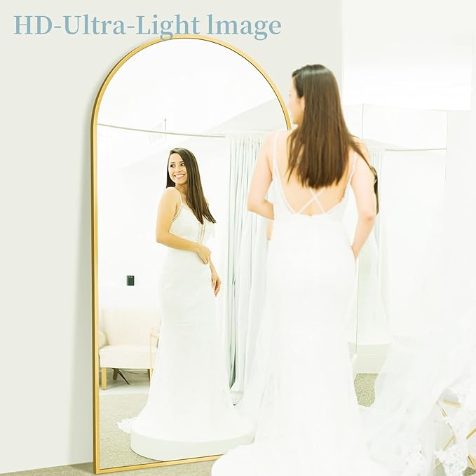 Full Length Mirror, 90"x46" Oversized Floor Mirror with Stand, Hanging or Leaning Full Body Mirrors Mirror for Bedroom, Living Room, Cloakroom, Arch, Gold