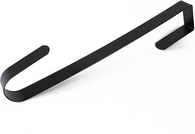 RN'D Over Door Wreath Hanger Hook - Thin Metal Overdoor Wreath Holder Seasonal Hooks for Front or Back Door (Black, 12")