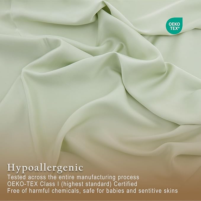 TOSMO Luxury Cooling Sheet Set - 100% Viscose from Bamboo, 4-Piece Bedding Set (Queen Size) - 18” Extra Deep Pockets, Oeko-Tex Certified, Silky Soft and Breathable, Light Green