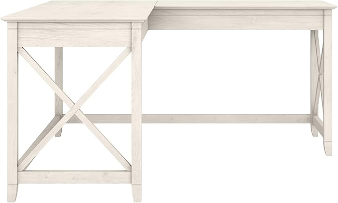 Bush Furniture Key West 60W Modern Farmhouse L Shaped Desk in Linen White Oak, 60-Inch Corner Computer Table for Home Office Workspace