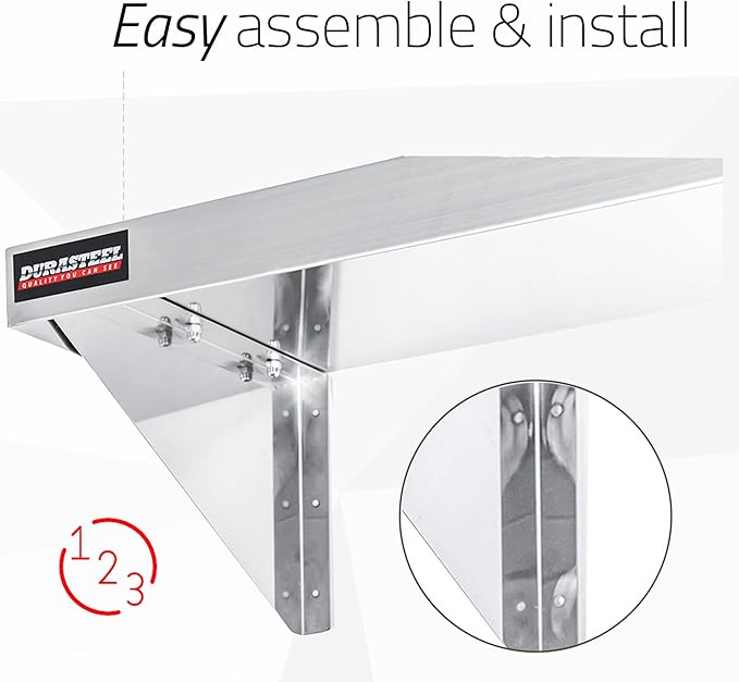 DuraSteel Stainless Steel Shelf - 48 Inch Wide x 14 Deep Commercial NSF Mounted Metal Wall Shelf Pantry Organizer Garage Storage Shelves - Rack Shelving Restaurant Kitchen Units Laundry Utility Room
