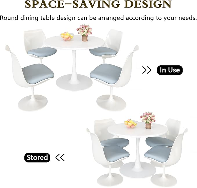 DKLGG White Round Dining Table, 31.5" Tulip Kitchen Dining Table for 2-4 People with MDF Table Top & Pedestal Base, Modern Minimalist Design