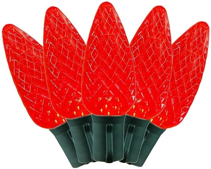 Novelty Lights 25 Feet 25 Light C9 Diamond Faceted LED String Lights, Red, Pre-Lamped Holiday Lights on Green Wire, UL Listed Indoor/Outdoor, Connectable End-to-End