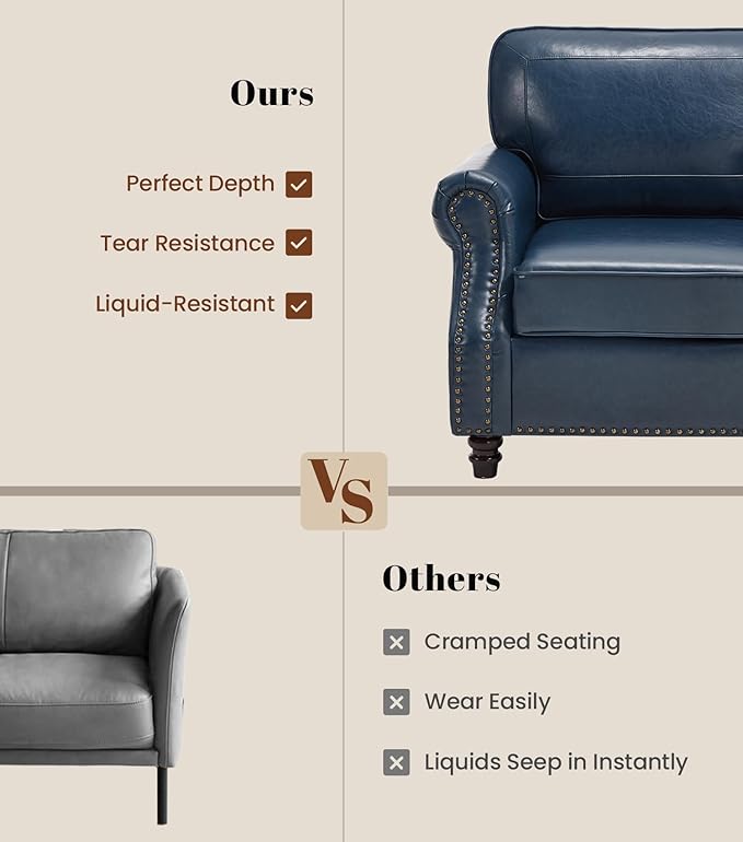 WILLOVE Accent Chair Set of 2, Faux Letaher Arm Chair, Reading Chair for Living Room, Bedroom & Offcie, Blue