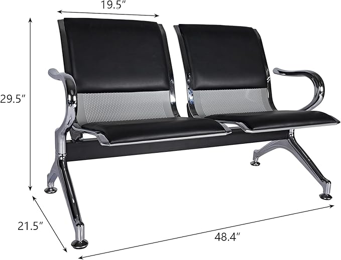 Kinfant 7-Seat Waiting Room Chairs Set - 3 Pieces PU Leather Office Guest Reception Chair Furniture Bench with Armrest for Waiting Area, Airport, Hospital, Bank, Salon, Barbershop, Black