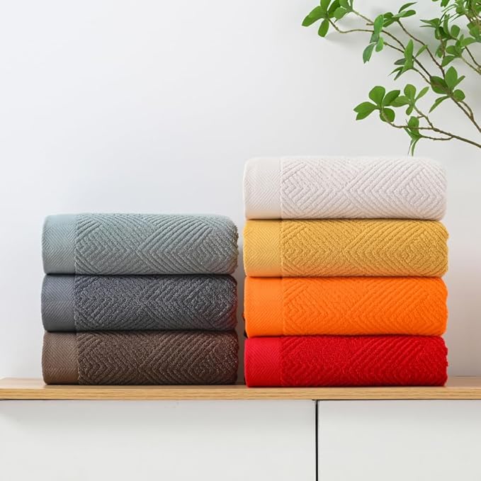 sense gnosis Super Soft Orange Bath Towels Terry Striped Weave Pattern Ultra Absorbent 100% Cotton Towel for Bathroom(27 X 55 Inch), 2 Pieces