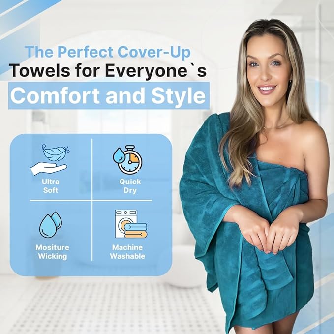 Infinitee Xclusives 100% Cotton Luxury Bath Towels Set of 2 (27x54 Inches) (Serene Teal, Bath Towels - Pack 2)