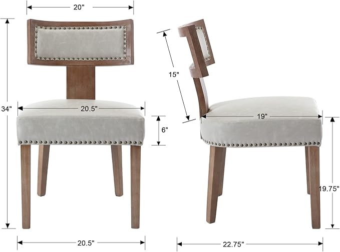 Mid Century Modern Dining Chairs Set of 2 PU Leather Upholstered Kitchen Side Chairs with Nailhead Trim, Modern Kitchen Armless Solid Wood Dining Chairs, Grey