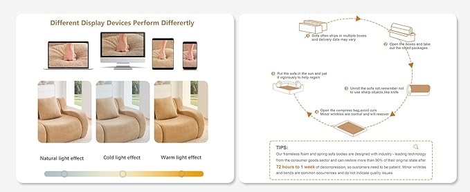 Camel Cloud Couch Loveseat, Modern Teddy Fabric Boneless Sectional Sofa in a Box for Living Room, Modular Floor Couch, No Assembly Required, Sofas para Sala