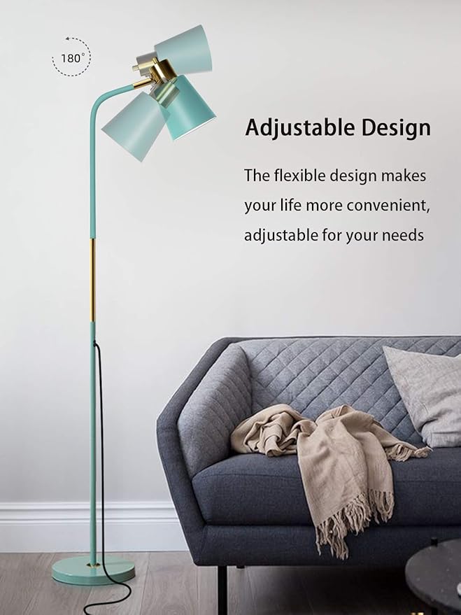 Floor Lamp, Industrial Floor Lamps for Living Rooms Rustic Farmhouse Reading Standing Floor Lamp Adjustable Metal Heads Indoor Task Lighting for Living Room Bedroom Office Home Décor (Green)