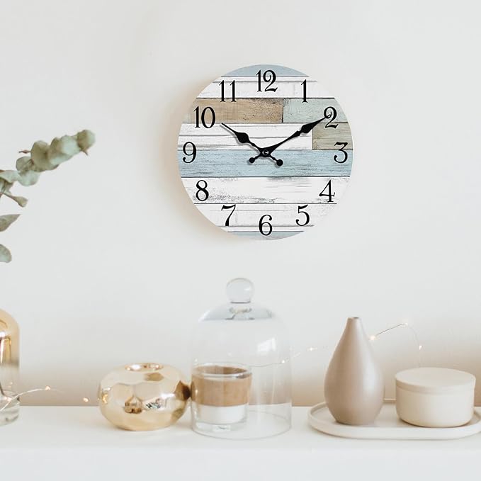 Wall Clock Battery Operated 8 Inch Silent Non Ticking Coastal Design Country Rustic Retro Decorative for Bathroom Kitchen Living Room Bedroom