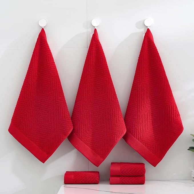 sense gnosis Red Washcloth Set of 6 Premium 100% Cotton Herringbone Striped Weave Ultra Soft Highly Absorbent Washcloth for Kitchen Home Bathroom 13 X 13 Inch