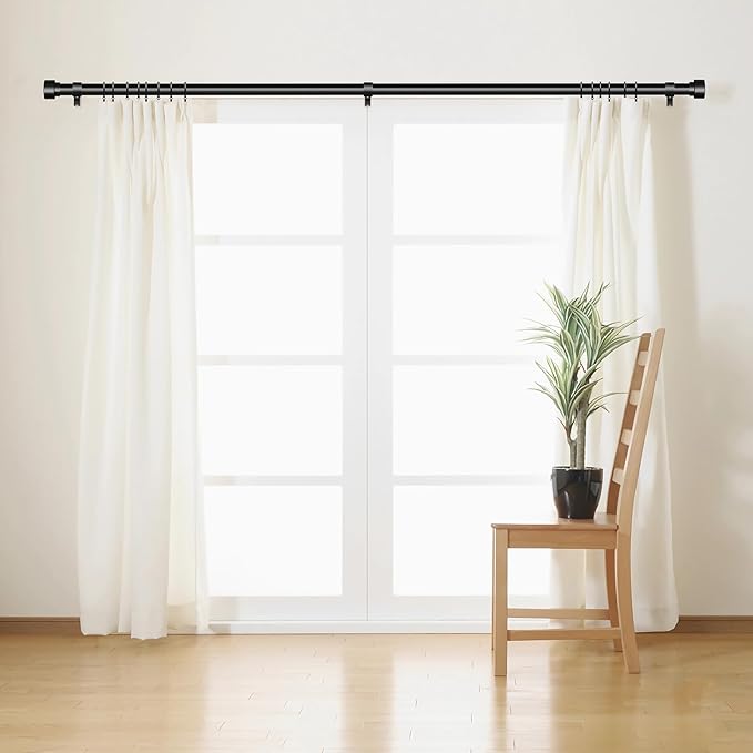 2 Pack Curtain Rods for Windows 28 to 48, 1 Inch Adjustable Black Heavy Duty Window Curtain Rod for Bedroom Living Room, Modern Drapery Rods with End Caps, Size 32"-60"