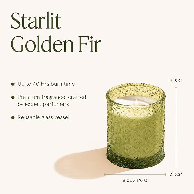 LA JOLIE MUSE Christmas Candle | Starlit Golden Fir | Cedarwood, Patchouli & Fir Balsam | 6 oz Soy Wax | 40 Hours Clean Burn | Christmas Gift for Women & Family