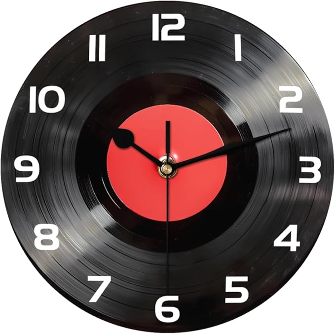 Vintage Vinyl Record CD Wall Clock Battery Operated 10 in Round Wall Clocks Slilent Non Ticking Quartz Analog Clock for Bedroom Kids Living Room Classroom Decor