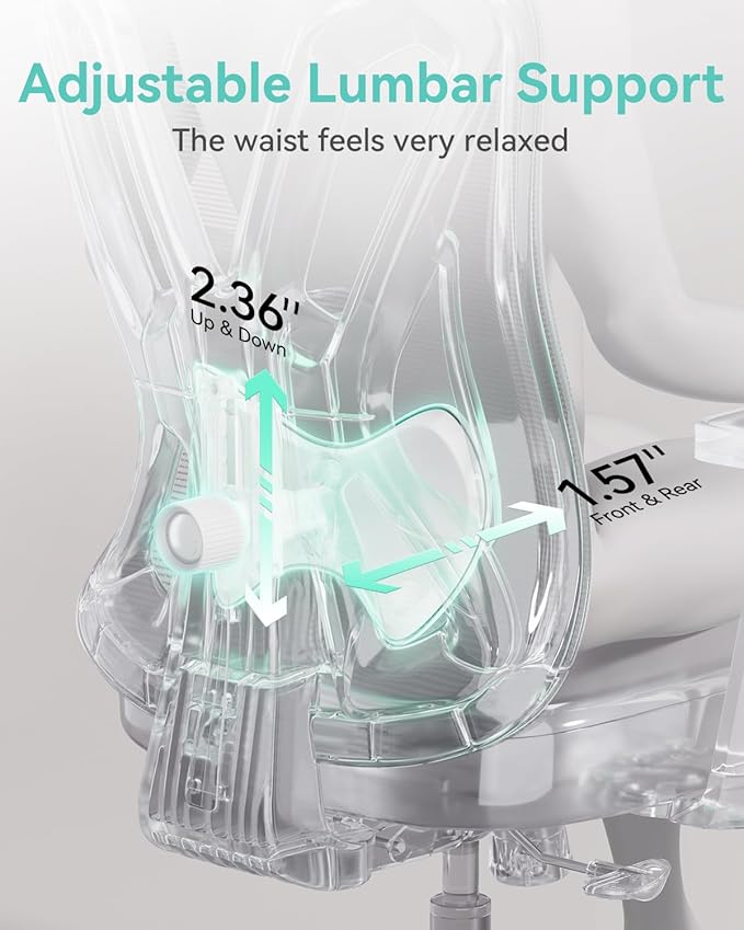 Hbada P5 Ergonomic Office Chair, Desk Chair with Adjustable Lumbar Support and Height, Comfortable Mesh Computer Chair with Footrest 2D Headrest, Swivel Tilt Function White