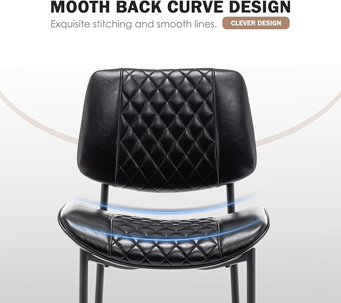 Modern Dining Chairs Set of 2, Leather Dining Chair with Metal Legs, Upholstered Dining Room Chairs for Dining Room, Kitchen, Vanity (Black)