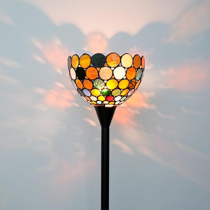 Tiffany Floor Lamp Tochiere Standing Multicolored Stained Glass Floor Light Vintage Tall Pole Uplight Lamp Rustic Corner Lamp with Foot Switch for Home Decor Living Room Bedroom