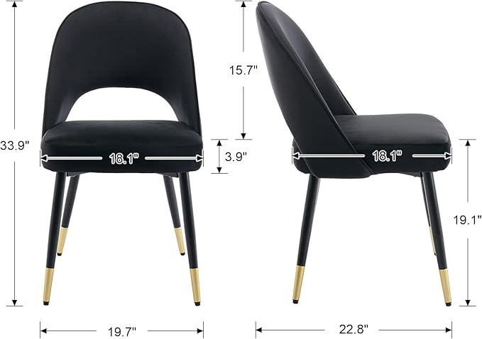 DUOMAY Modern Dining Chair Set of 8 with Open Back, Velvet Upholstered Armless Chair with Metal Frame Side Chair for Kitchen Dining Room Living Room, Black