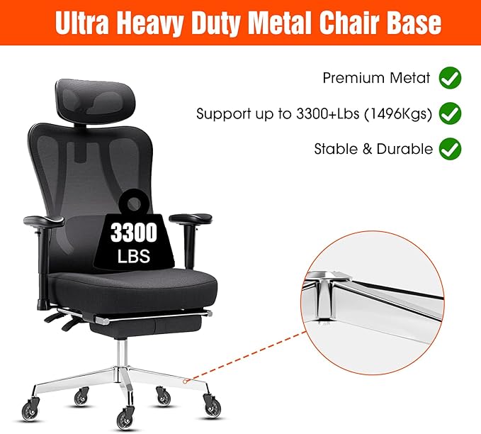 Office Chair Base Replacement (3300 lbs) - Heavy Duty Alloy Office Chairs Base Replacement, Office Chair Reinforced Metal Legs