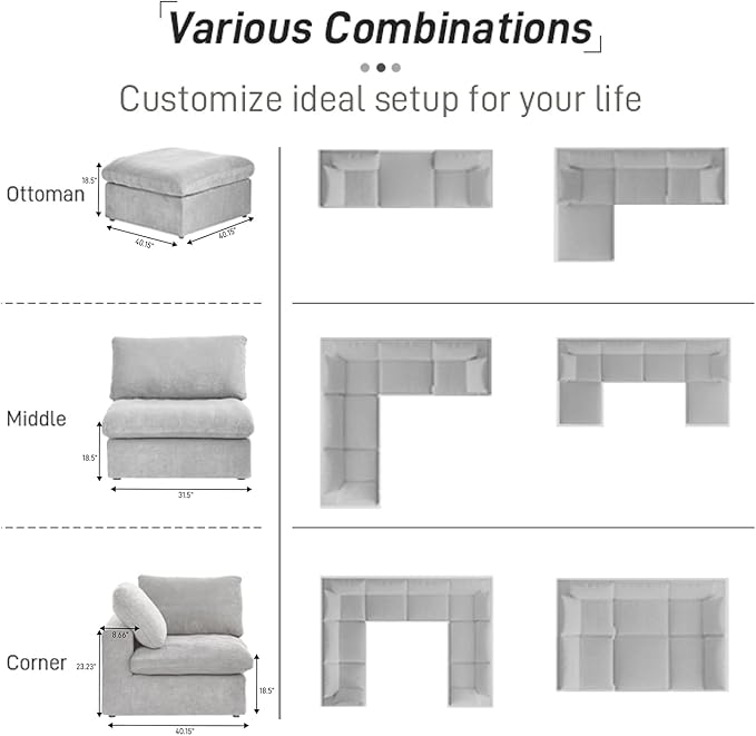 Cloud Modular Sectional Sofa Couch,160" Convertible Couches Wide 4 Seater Sofa for Living Room,Minimalist Deep Sofa Couches,Sofa Covers Washable&Replaceable(Grey)