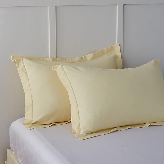 Simple&Opulence French Linen Duvet Cover Set - King Size(104"x 92")- 3 Pieces (1 Comforter Cover,2 Pillowcases)-Natural Flax Cotton Blend-Solid Color Breathable Farmhouse Bedding-Pale Yellow