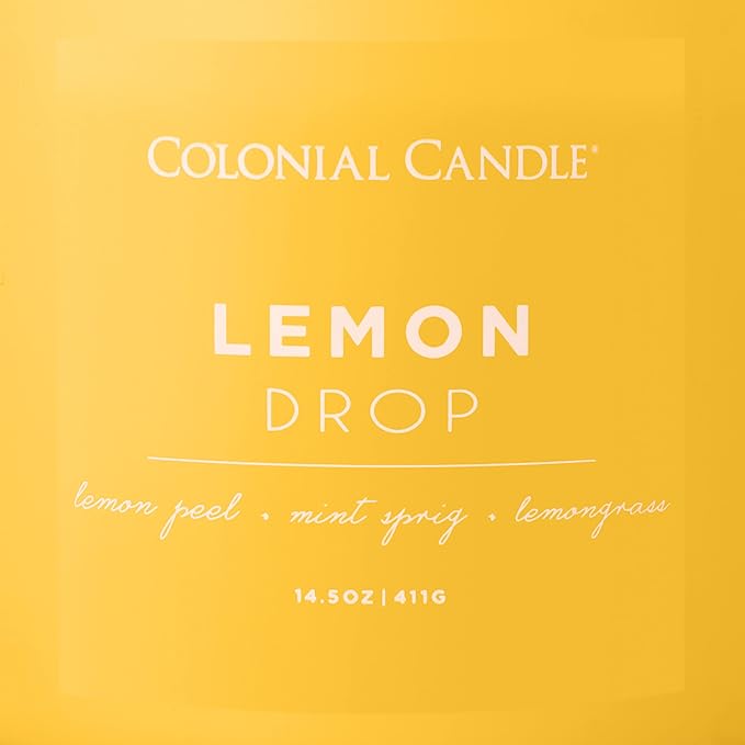 Colonial Candle Lemon Drop Scented Jar Candle, Pop of Color Collection, 3 Wick, 14.5 oz - Up to 60 Hours Burn