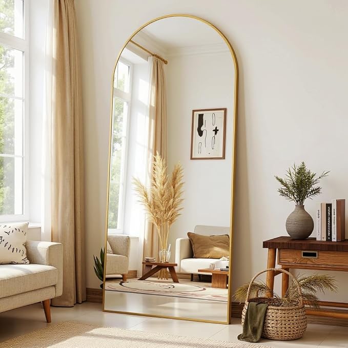 Full Length Mirror, 71"x28" Arched Full Body Mirror, Floor Mirrors with Stand, Body Mirrors Standing Hanging Leaning Against Wall,Aluminum Frame Mirrors for Bedroom Cloakroom,Living Room,Gold