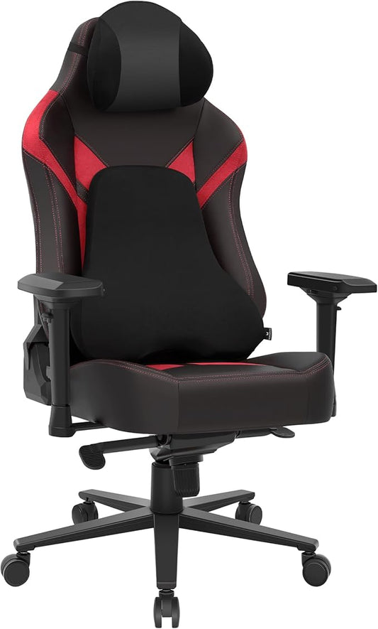 Ergonomic Gaming Chair, Computer Desk Chairs, 4D Armrests, High Back Office Chair with Headrest & Lumbar Pillow, Tilt Rocker Recliner, Heavy-Duty Base, Black PU Leather & Red Suede Combo