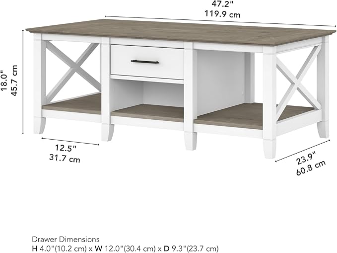 Bush Furniture Coffee Table with Storage with Aged Bronze Hardware | Key West Collection Center Counter for Living Room | 47Wx24Dx18H