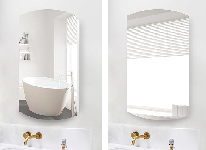 16x26 Inch Medicine Cabinet with Mirror, Arched Metal Frameless Wall Cabinet with Mirror, Surface Mount or Recessed Medicine Cabinet for Bathroom,Bathroom Mirror with Storage