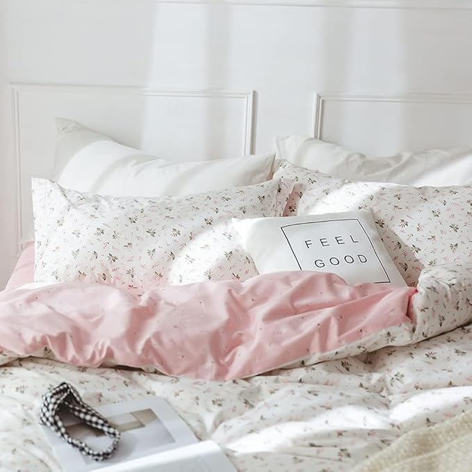 Twin Size Floral Comforter 2 Pieces Soft Cute Floral Bedding Comforter Sets Garden Style Pink Flower Print Botanical Flowers Comforter Set for All Seasons 1 Comforter and 1 Pillowcases