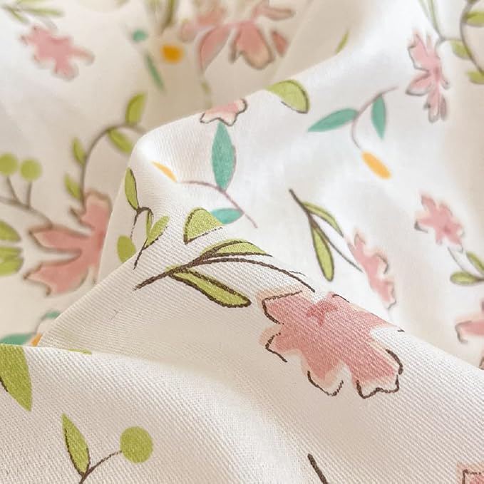 Pink Floral Duvet Cover Full Size 100% Cotton Chic Flower Botanical Duvet Cover Garden Style Girls Floral Comforter Cover with Zipper Closure Vintage Floral Cottagecore Bedding Set with 2 Pillowcases