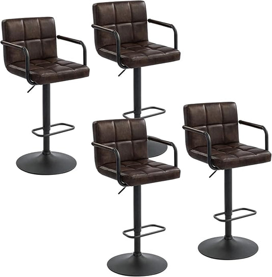 Furnimart 30" Faux Leather Upholstered Bar Stool, Adjustable Counter Stools Bar Chairs Modern Design Swivel Barstools Hydraulic Stools for Kitchen and Dining Room Set of 4